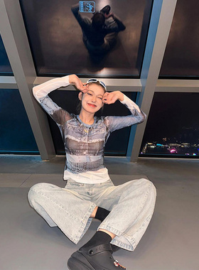 速发印花网s*衣打底衫上sh, base 纱hirt