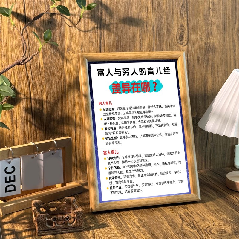 速发穷人和富人育儿经的差距提升认知治愈系桌面相框摆台墙面装饰