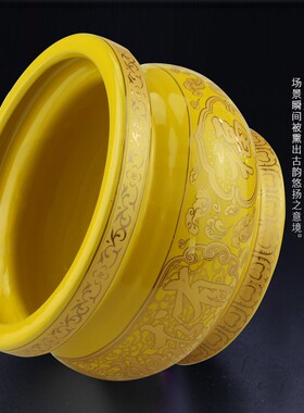 速发家用陶瓷香炉黄色有求必应佛光普照莲花炉熏香炉佛前供奉摆件