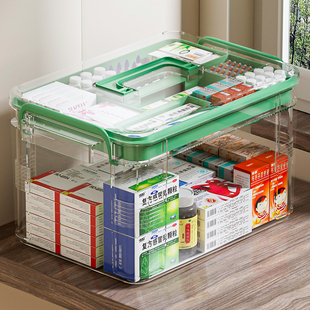 速发多层药箱家庭纳家救医药箱大容量收装盒透明大号急用药盒