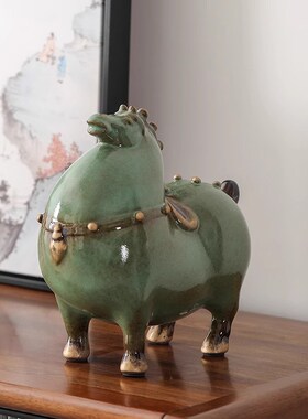 速发客瓷唐家摆件创意招财工艺品绿马马居陶厅玄关桌面办公室装饰