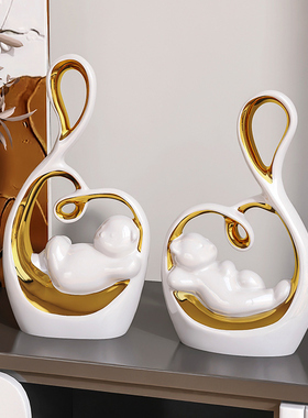 速发创奢摆柜熊高级感客厅玄关电视柜酒件轻意艺术乔迁家居装饰品