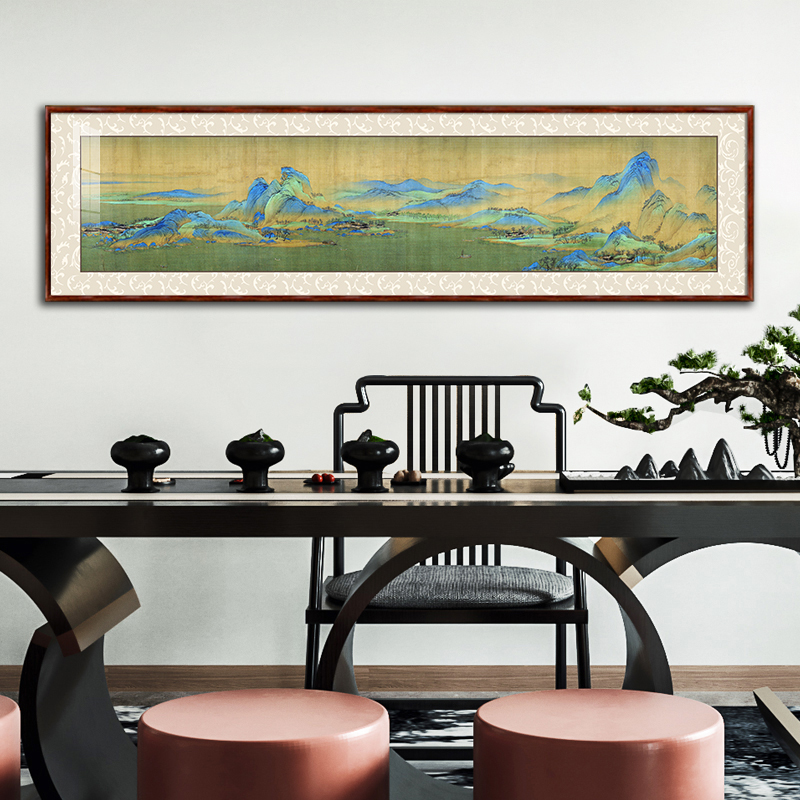 速发千靠江山画办公室背有里山图国图装饰茶室滕王阁序茶台挂画墙