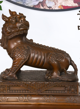 速发黄铜九华山兽听摆件地藏王菩萨坐骑神犬独角谛客厅玄关大号神