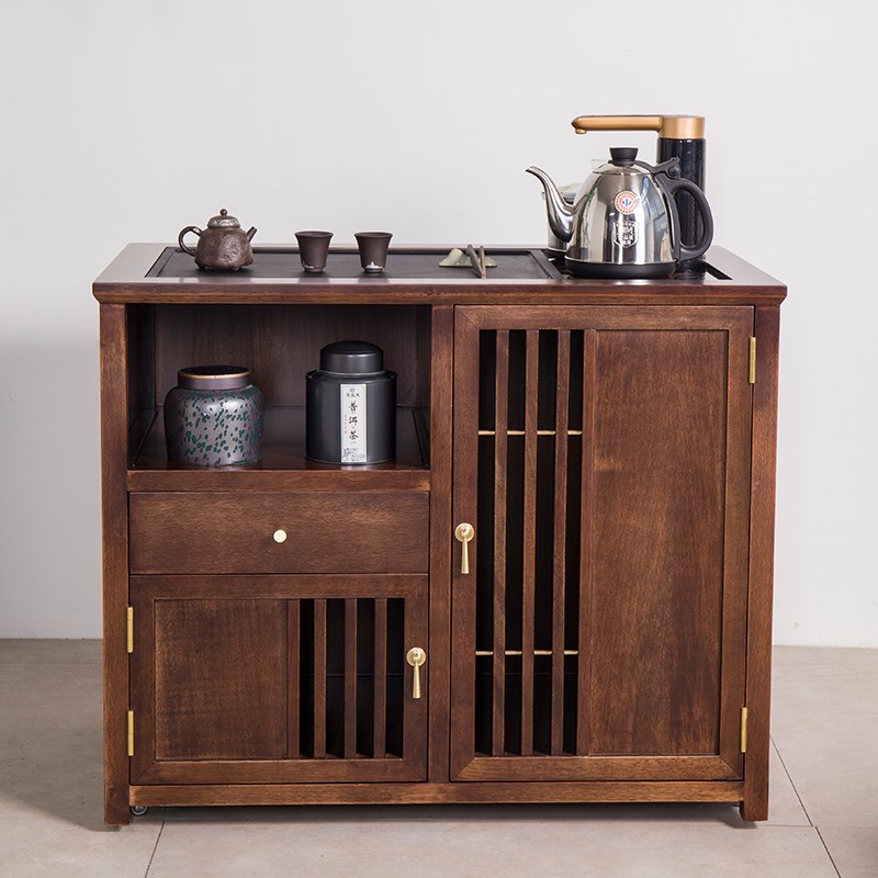 速发实木桌水柜家用泡茶车烧水壶茶果花梨木茶边柜办公茶几移动刚