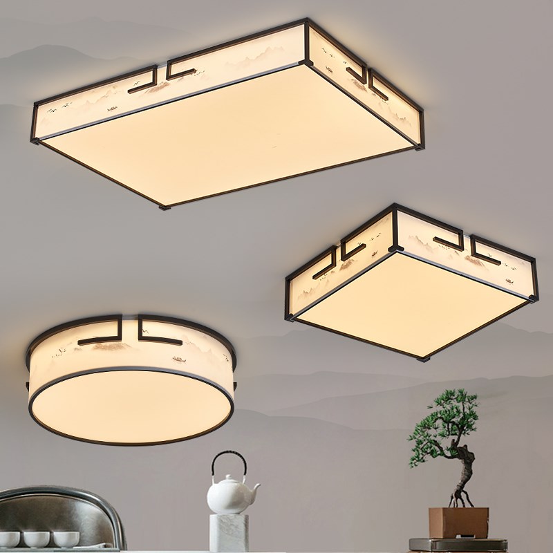 速发新中式吸顶灯客卧灯禅意亚麻厅室灯简约中国布复古风艺大厅灯
