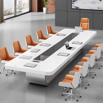 速发烤漆办会公议桌长桌简约白色简易办公室培训室大型长方家形俱