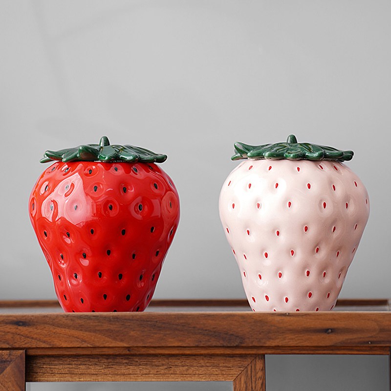速发【草防】水果陶瓷烟灰摆家用茶几带盖个性潮流装饰缸件莓风防