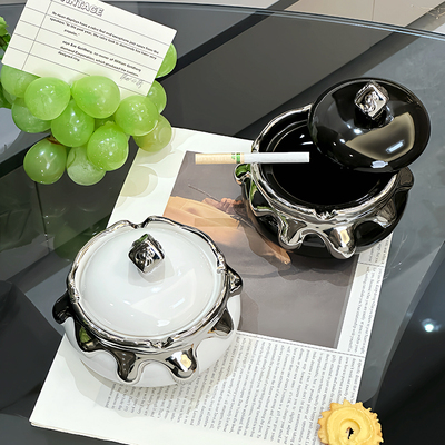 速发陶瓷家用烟灰高带盖轻缸创意富得流油高级感客厅茶几奢端大气