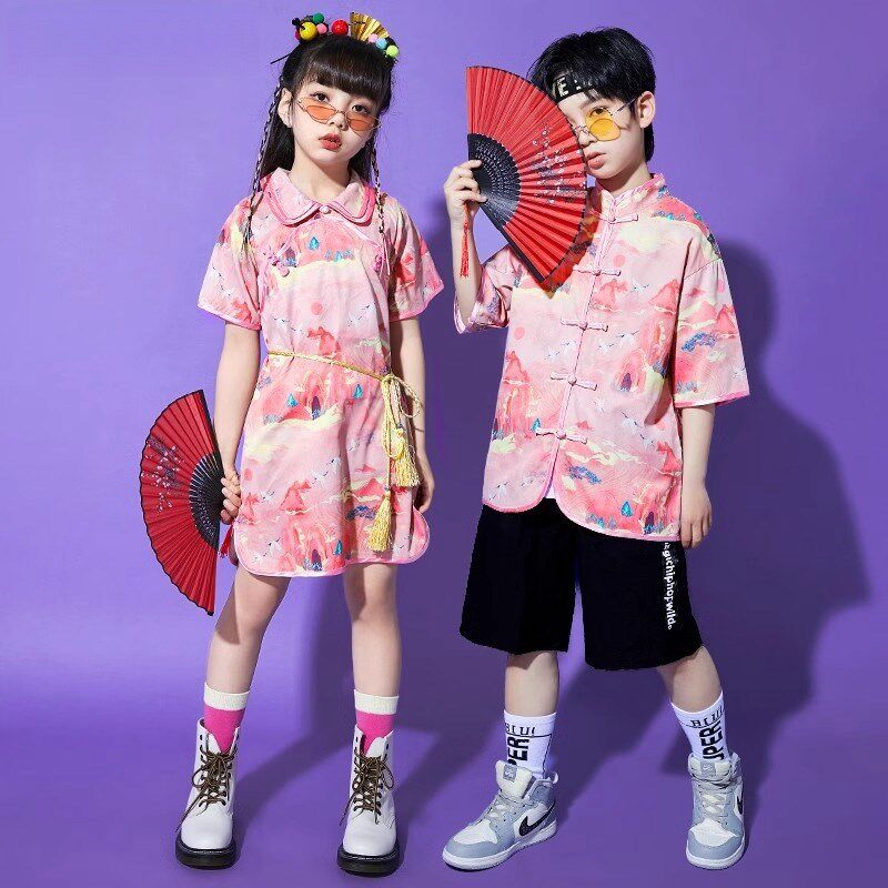 速发潮一少儿中国风啦啦操演出服男孩唐孩装汉服走秀幼儿园国六服