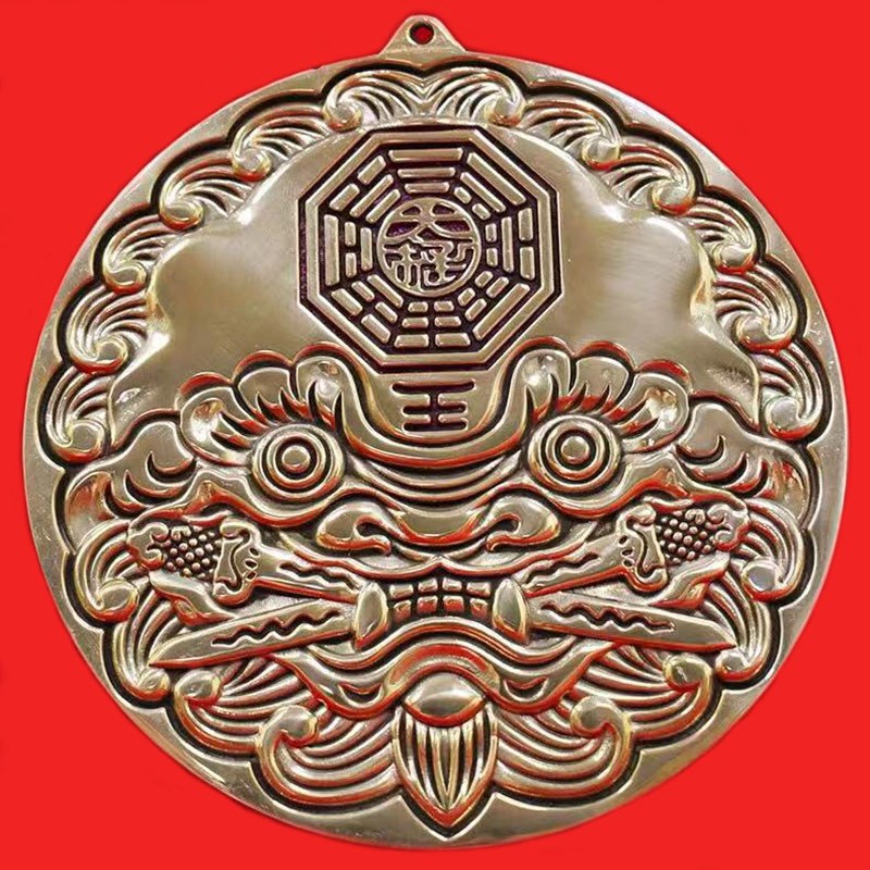 速发纯八狮咬剑挂卦镜铜件实心黄铜镜子家用大门口门头平面铜镜子