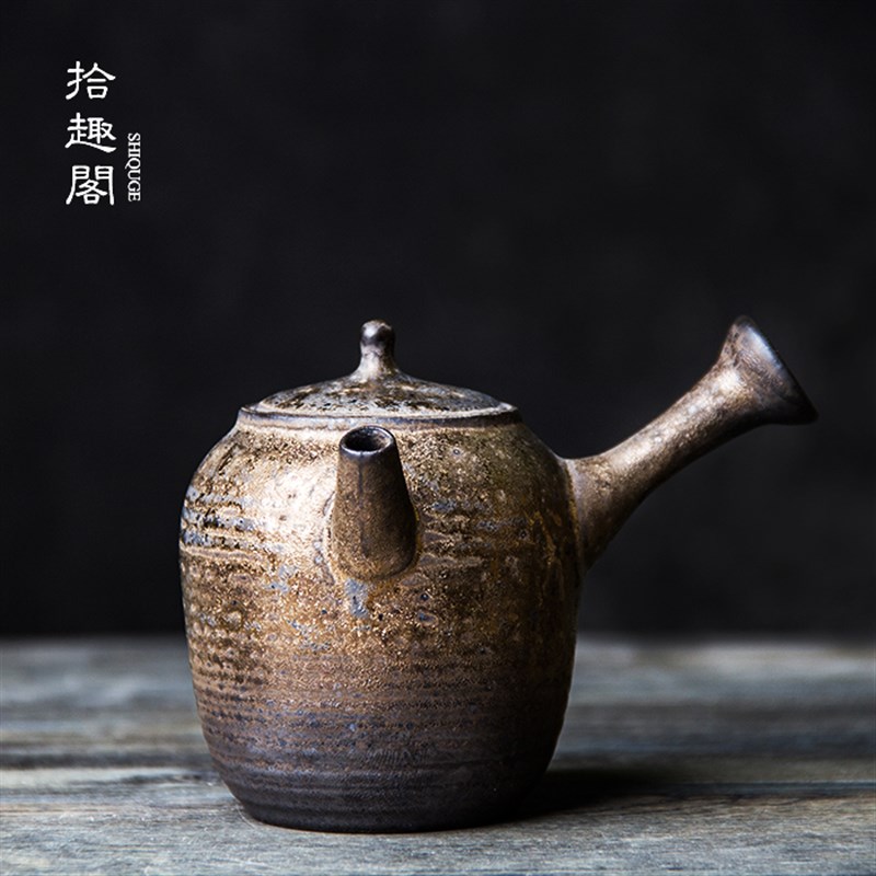 速发手鎏粗陶茶壶景德镇陶瓷复古横把小壶土陶功把急需壶工金侧夫