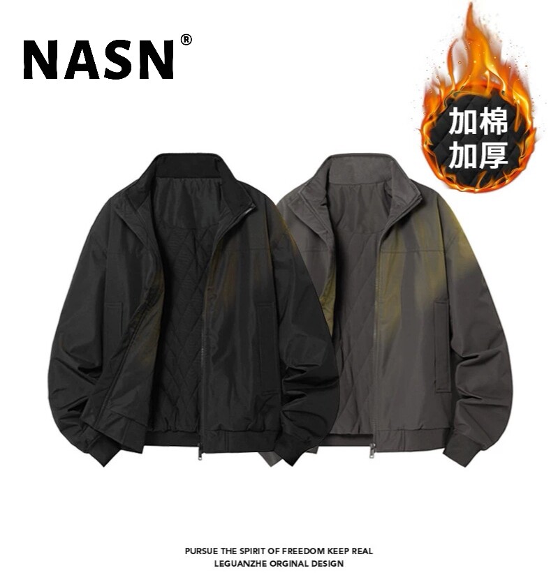 NASN潮牌男士商务休闲立领棉服冬季新款宽松加棉加厚工装夹克棉衣