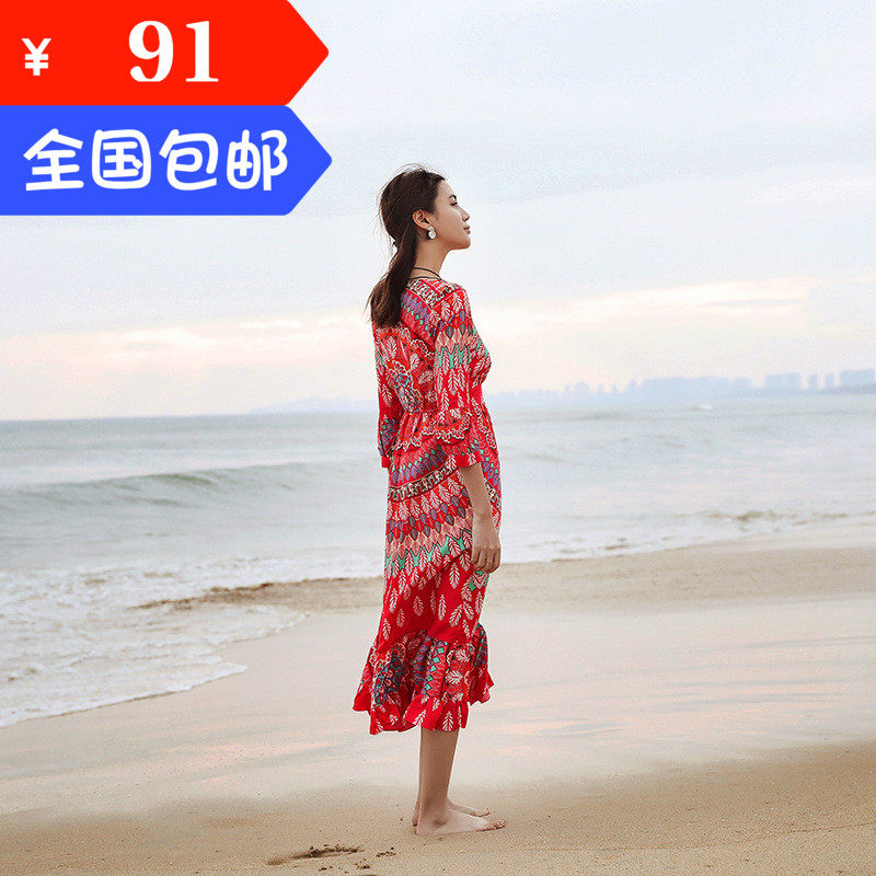 度假沙滩裙泰国潮牌波西米亚长裙连衣裙