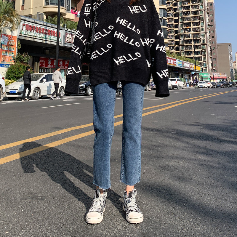 直筒牛仔裤女早秋2024年新款高腰显瘦九分窄版宽松小个子烟管裤子