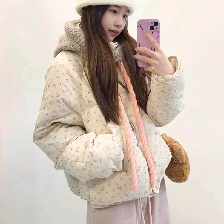 碎花棉服公主风棉衣莫奈小香风花园加厚2024秋冬新款棉衣学生棉袄