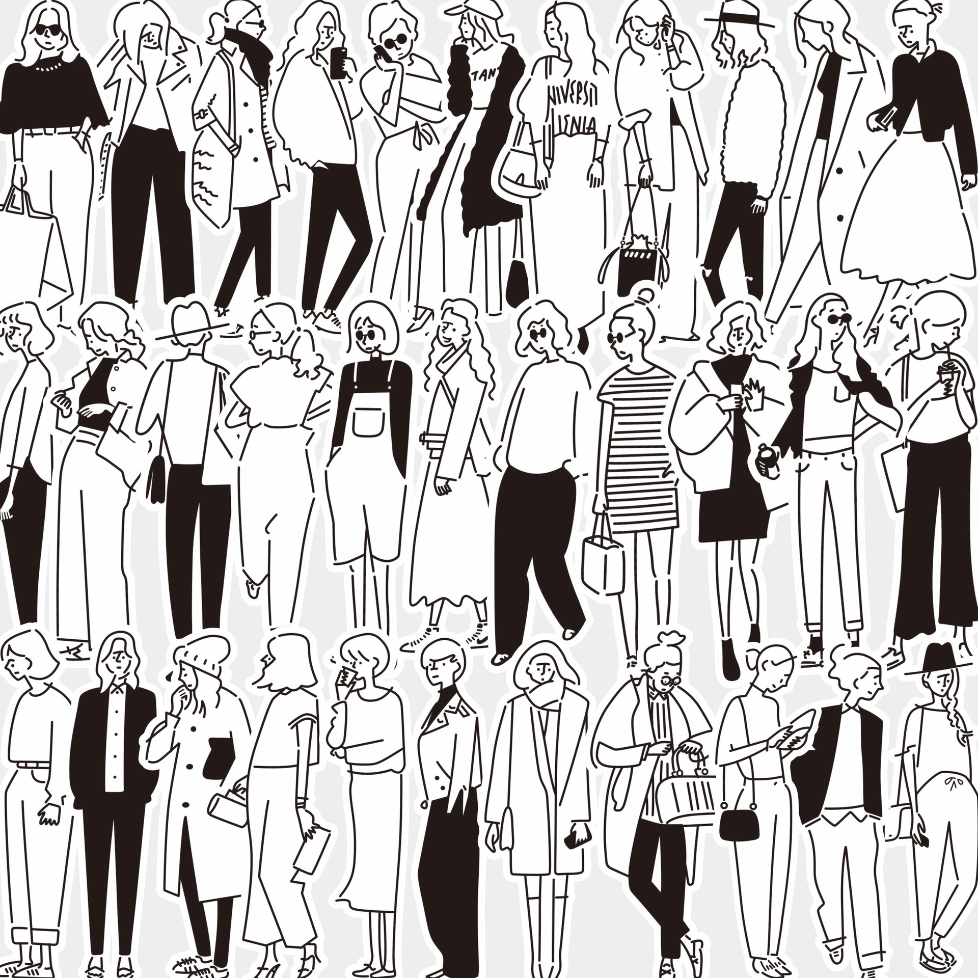 63张黑白线条复古人物贴纸