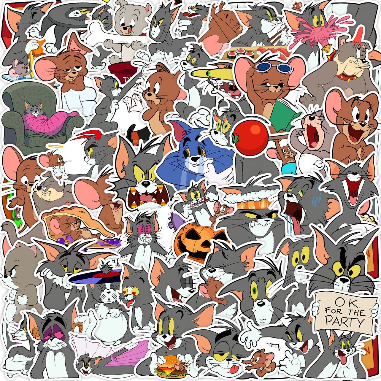 50张动漫tom和杰瑞猫和老鼠头盔行李箱笔记本汽车水杯涂鸦装饰贴