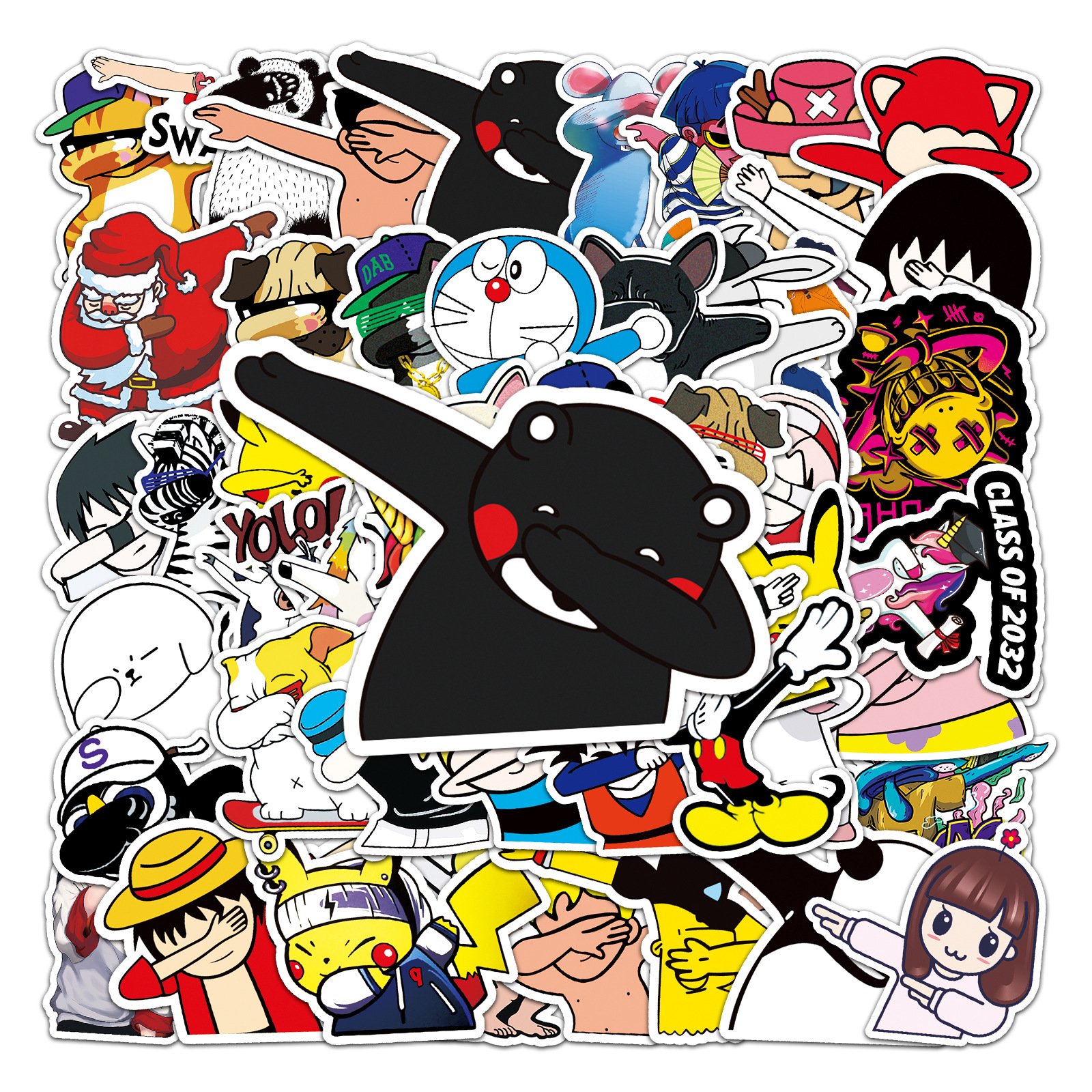 50张不重复卡通遮脸手势贴纸 行李箱滑板死飞冰箱防水涂鸦贴纸