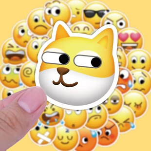 60枚圆形流汗黄豆贴纸笑脸emoji表情贴纸行李箱汽车装饰防水贴画