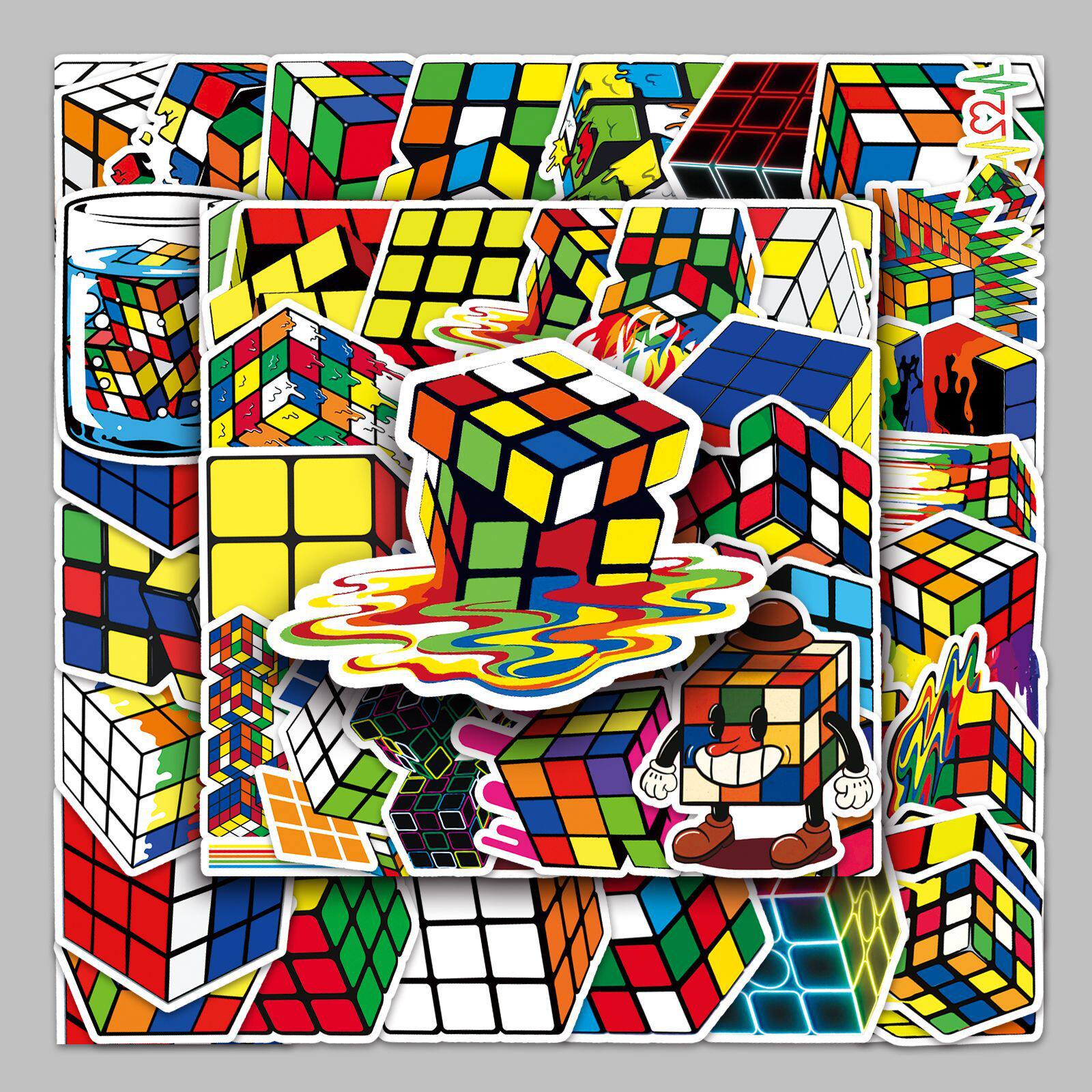 50张魔方潮玩卡通行李箱贴纸防水涂鸦贴纸滑板车电脑平板卡通装饰