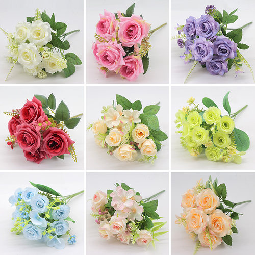 玫瑰仿真花塑料花摆件单支小把花