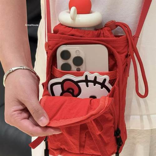 蝴蝶结手机小斜挎包水杯二合一