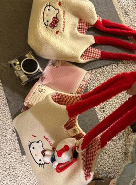 哈喽kitty包包女式2025新款手提单肩通勤秋冬毛茸茸小众手拎包包