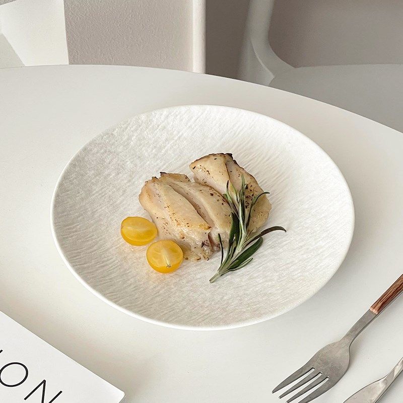 速发陶餐色排餐盘高级感轻奢家用白牛圆盘菜盘西瓷意面盘餐厅专用