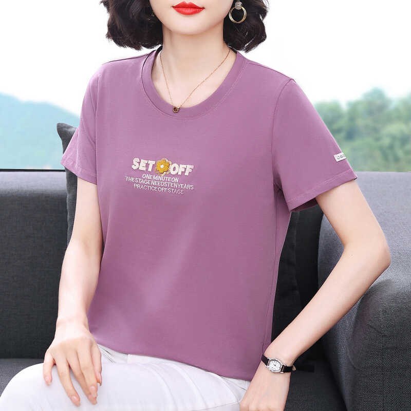 速发妈妈老恤 年款2024夏装半袖正肩体恤小衫中t新洋气纯棉上衣