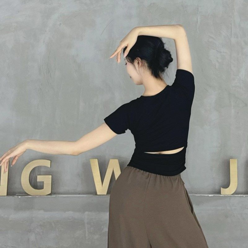 速发服上衣露背舞蹈舞夏色古典舞练功服黑季形体训练服中国舞