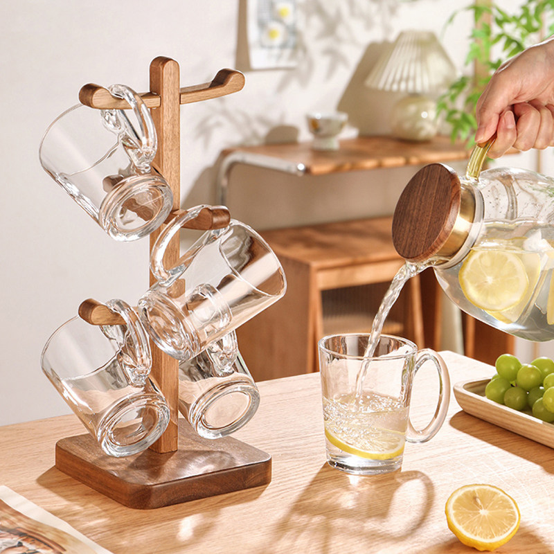 速发简约玻璃杯子杯架套装杯用水家耐高温带把手泡茶喝茶客厅待客