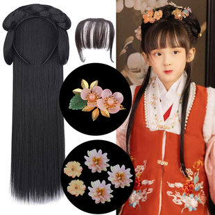 速发儿童灼慕一体式假发麻风发箍高温丝发包发髻蝴汉头饰古花蝶服