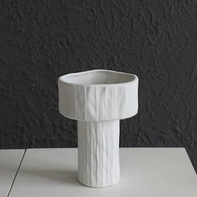 速发白色陶瓷高脚花盆艺术插花器客厅家居装饰品直筒花瓶摆件