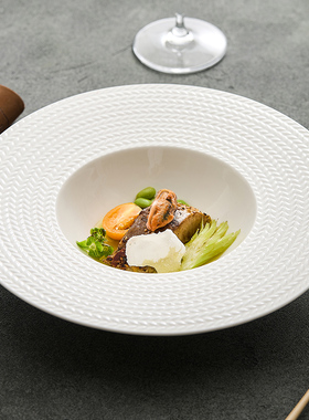 速发优格小麦纹草帽奢轻盘厨房餐具白色陶子沙拉碗西餐厅意面盘瓷