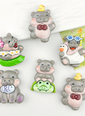 新款卡通灰色河马diy树脂配件手工奶油胶手机壳发夹水杯鞋扣配饰