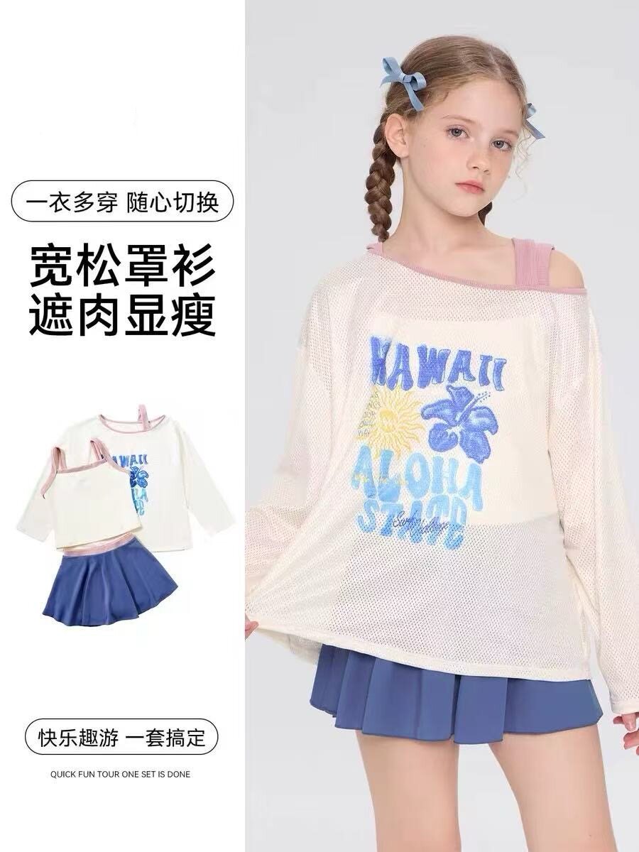 广东现货儿童泳衣女童初高中生分体游泳衣女孩防晒速干游泳套装