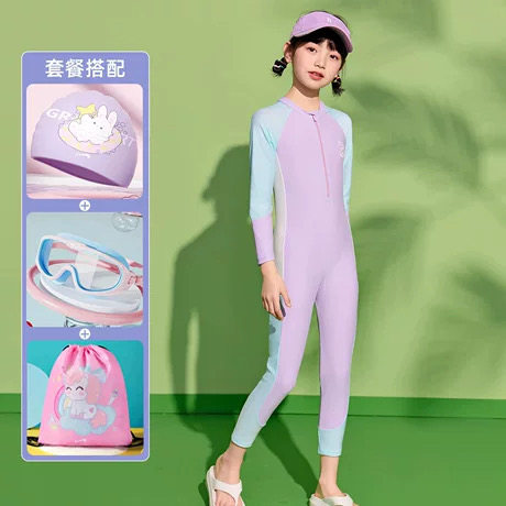 贵人鸟儿童泳衣女童2026新款女孩连体长袖防晒速干泳衣中大童泳装