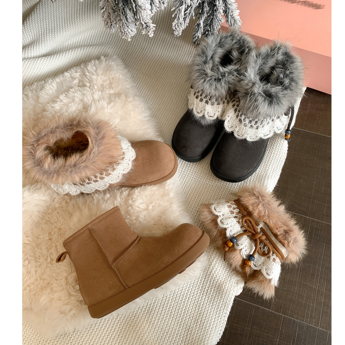 北方保暖雪地靴绝美两穿毛毛鞋