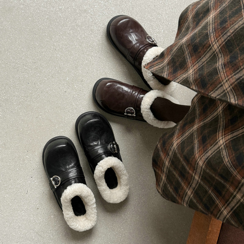 羊羔毛加厚保暖内增高皮带扣皮鞋