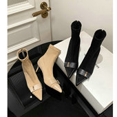 皮带扣高跟短靴女2025年新款 尖头细跟气质及踝靴法式 弹力瘦瘦靴子