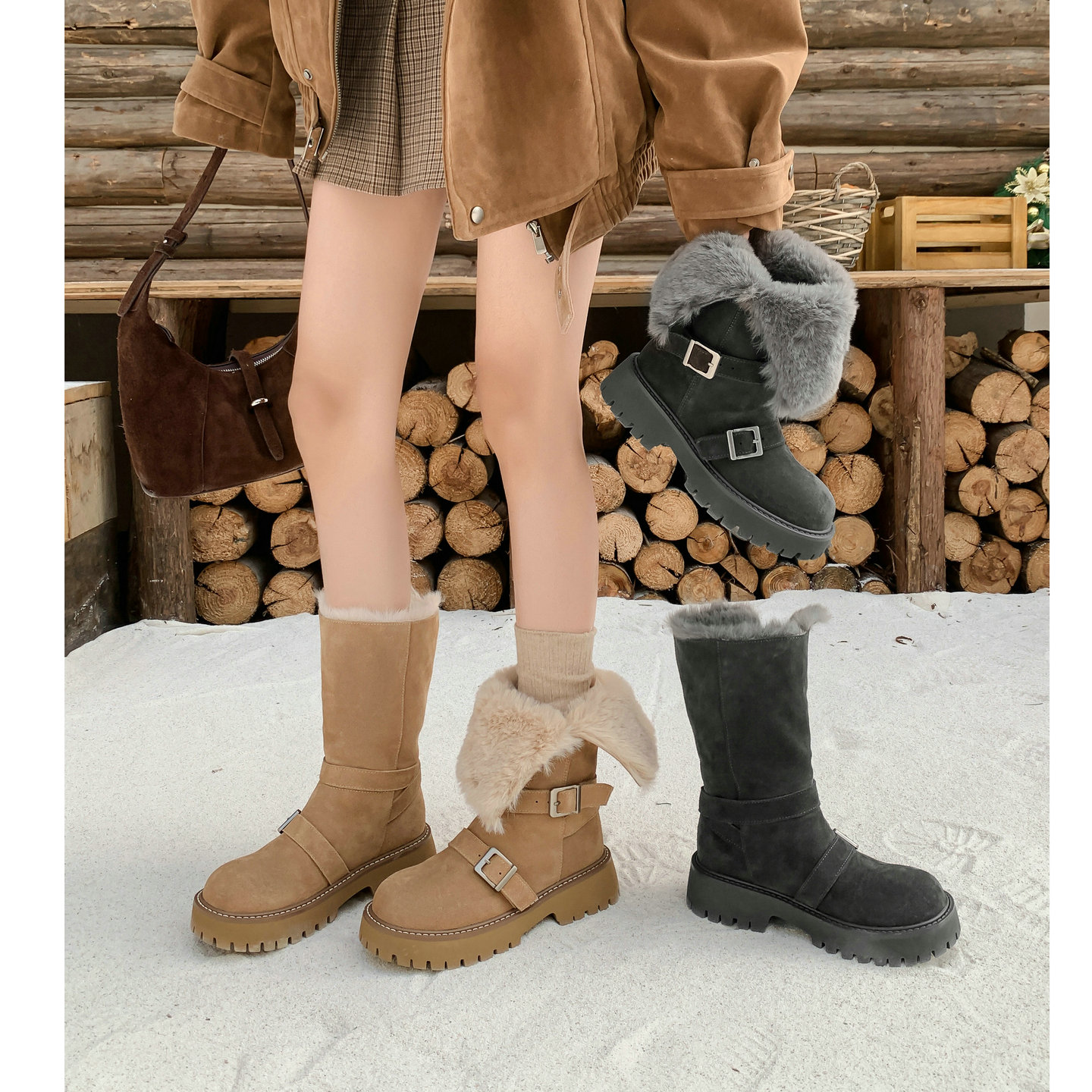 小个子厚底两穿长筒雪地靴