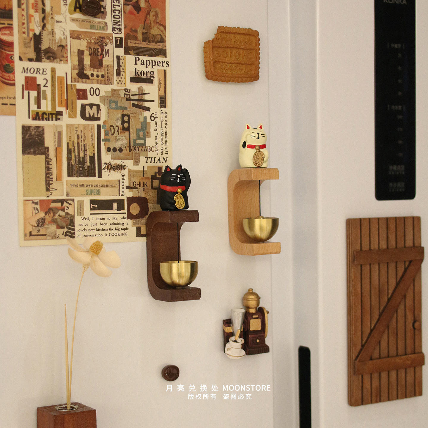 ins招财猫磁吸门铃入户门提醒