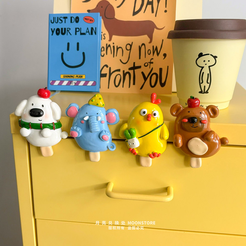 可爱动物雪糕冰箱贴个性创意磁性贴家居装饰入户门磁吸大象小鸡