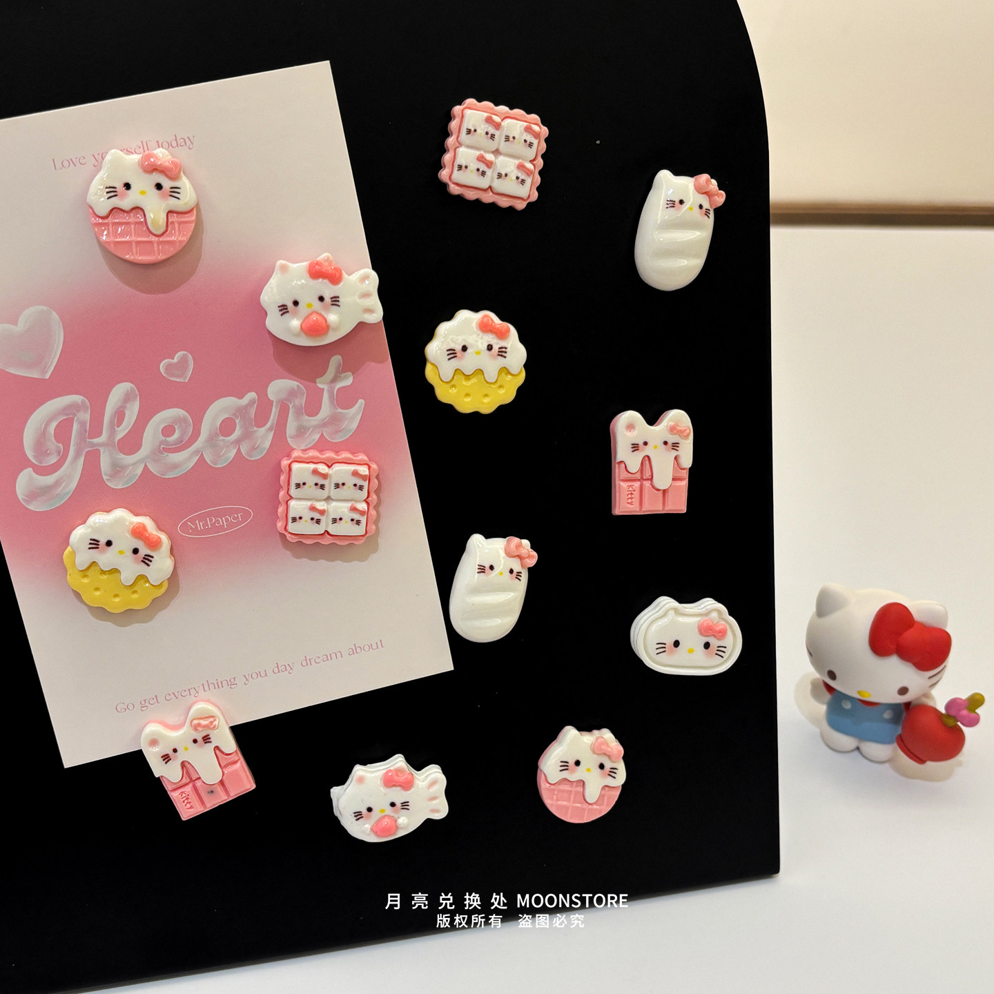 ins可爱粉色饼干kitty冰箱贴磁吸铁皮柜洞洞板入户门装饰白板磁铁