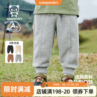 咔咔熊猫婴儿衣服米呢绒长裤子秋装春秋儿童男童女宝宝小童运动裤