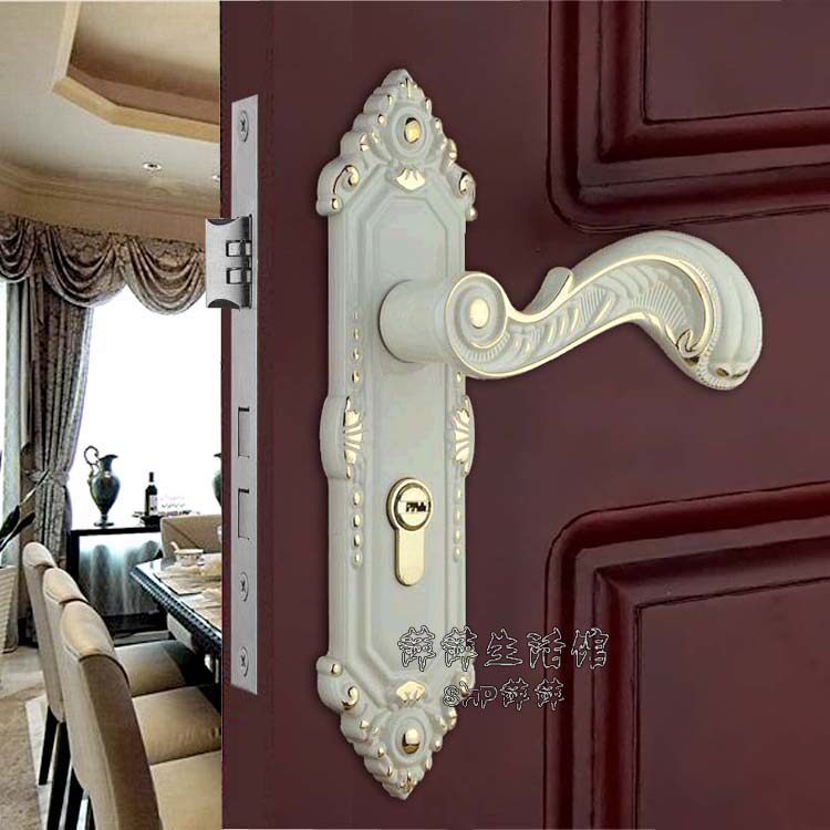欧式门锁室内卧室门锁套装门锁象牙白房门锁具静音实木门锁三件套