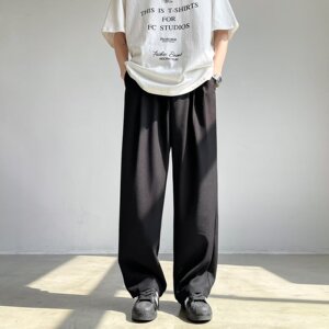 夏季薄款冰丝裤子男休闲百搭日系潮牌宽松直筒高级坠感休闲裤西裤