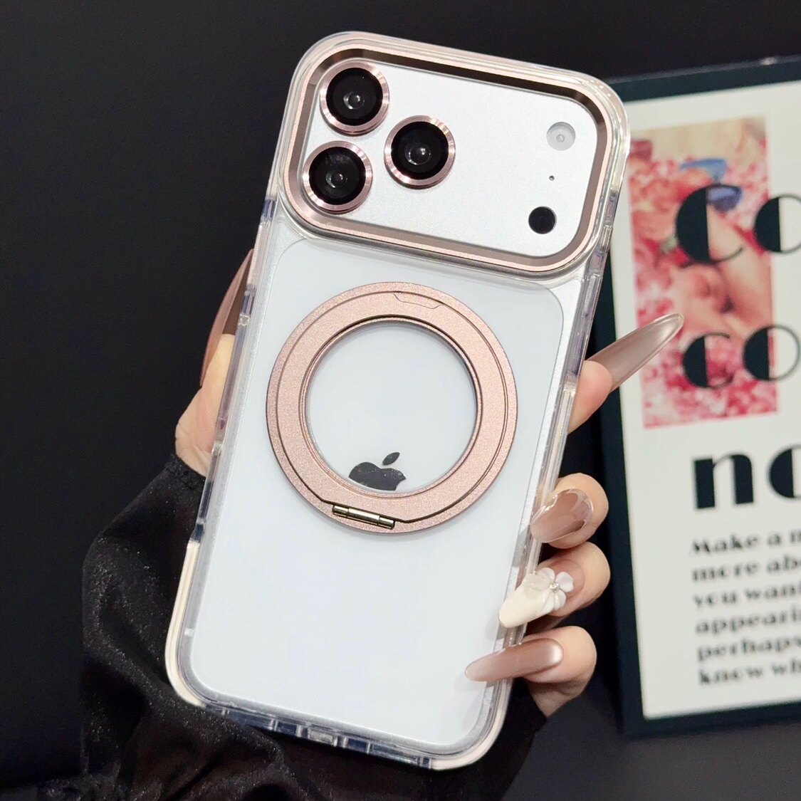 360°旋转支架适用苹果16promax手机壳新款iPhone15pro带镜头膜14/13磁吸充电17pro透明全包12防摔高级感外壳