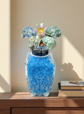 蓝铜矿孔雀石共生矿花艺摆件